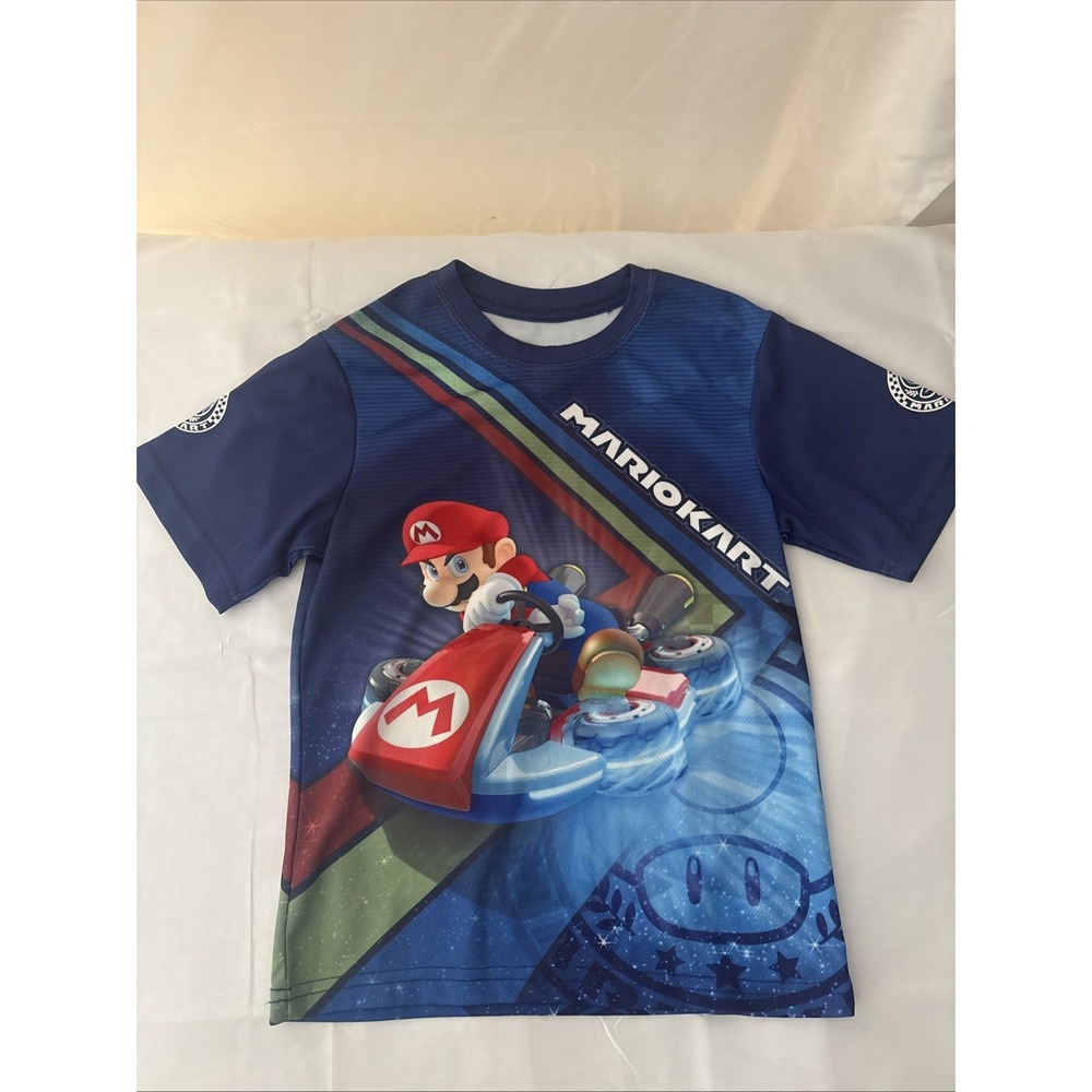 Mario Yoshi Mario Kart Gamer T-Shirt Double Sided Youth Boys Size 7 Blue